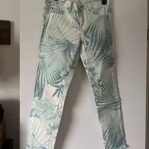 GAP Women’s Skinny Botanical Print Ankle Jeans in Mint and Cream